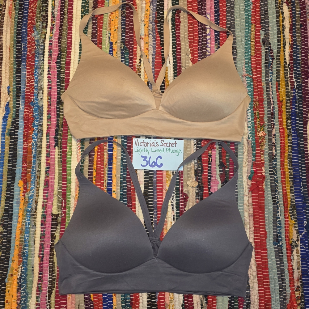 Bundle of 2 Victoria's Secret Lightly Lined Plunge Wireless Racerback Bras 36C